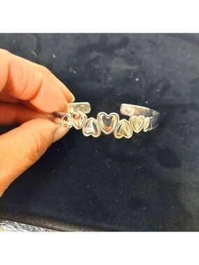 Silver-tone Hearts Magnetic Therapy Cuff Bracelet